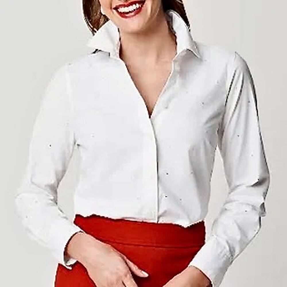 NWT J Crew Regenerative Cotton Rhinestone Embellished Button Down White Blouse